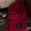 Pure Wool Blue Plaid Scarf Winter Thickened Warm Couple Scarf