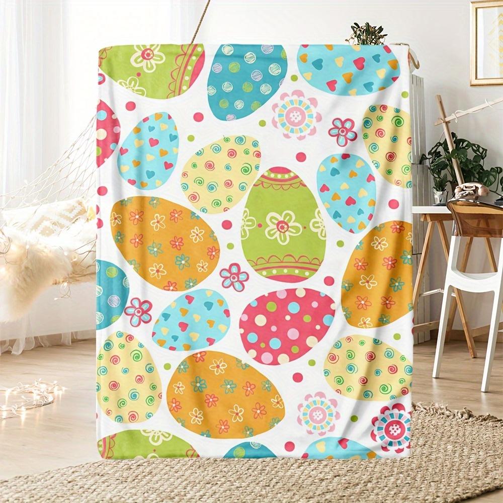 [Holiday Joy]Colorful Easter Egg and Floral Pattern Blanket- Comfortable Flannel Blanket, Suitable for Sofa, Bed, or Gift, Perfe