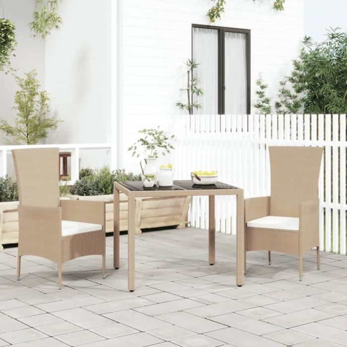VidaXL Table de jardin plateau en verre Résine tressée verre trempé 319550