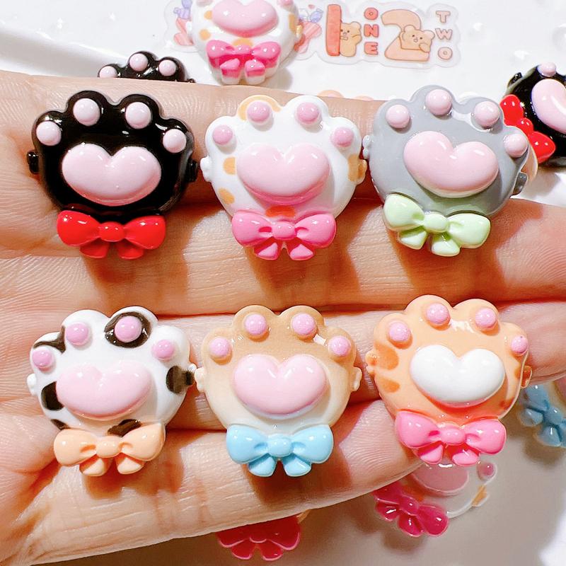 10 Pcs New Resin Cute Cartoon Bow Knot Cat Paw Flat Bottom Scrapbook Diy Jewelry Hair Clips Phone Case Ornament Accessories A97