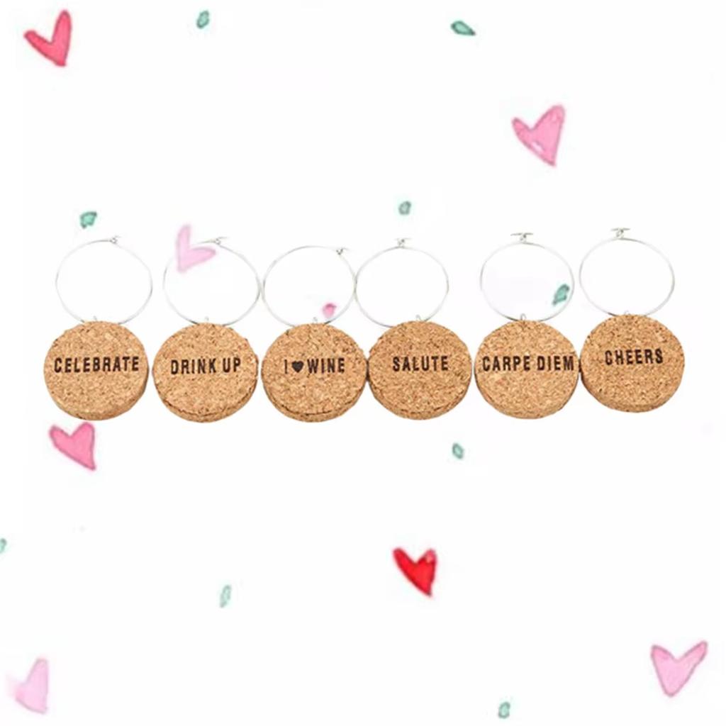 12 Stück Kork-Weinglasanhänger mit Ringen, Wein-Themen-Kelch-Getränkemarkierer, Etikett für Heimpartys, Festivalfeiern
