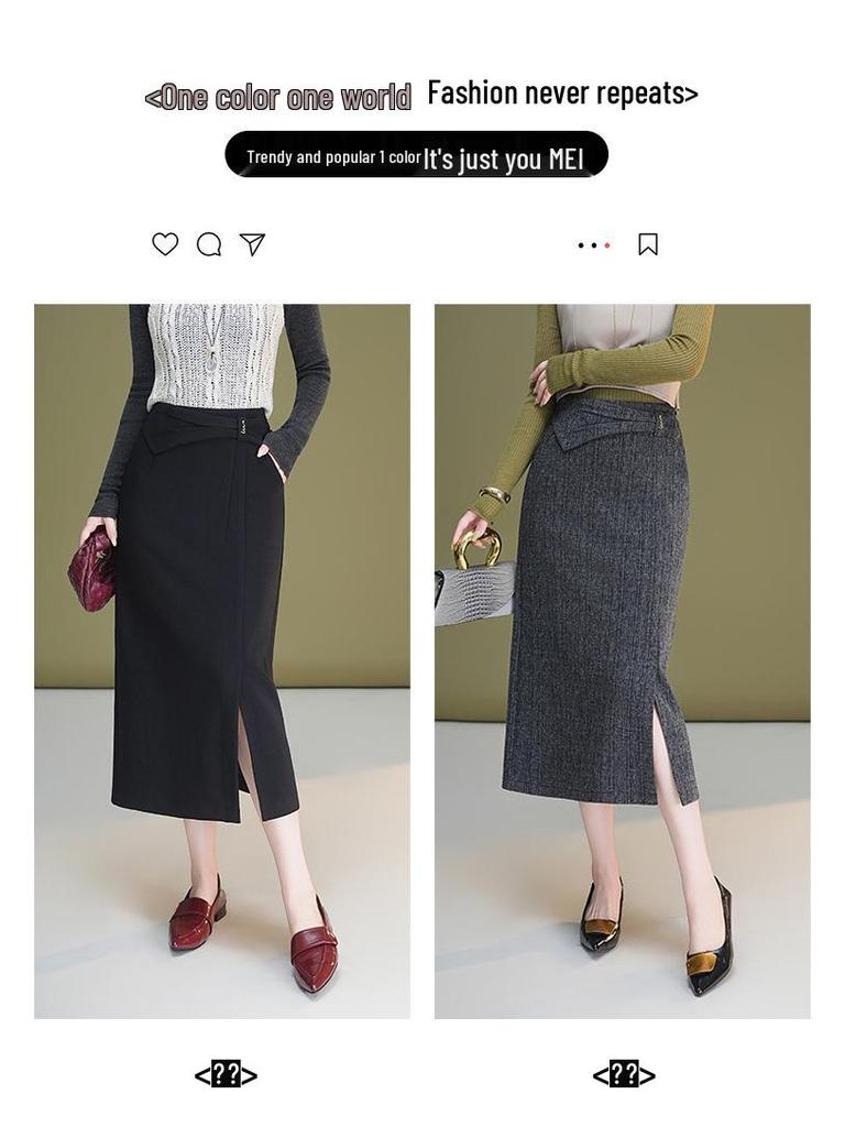Women's High-Waisted Slit Pencil Skirt - Autumn Slim Fit Fashionable Drape Style
