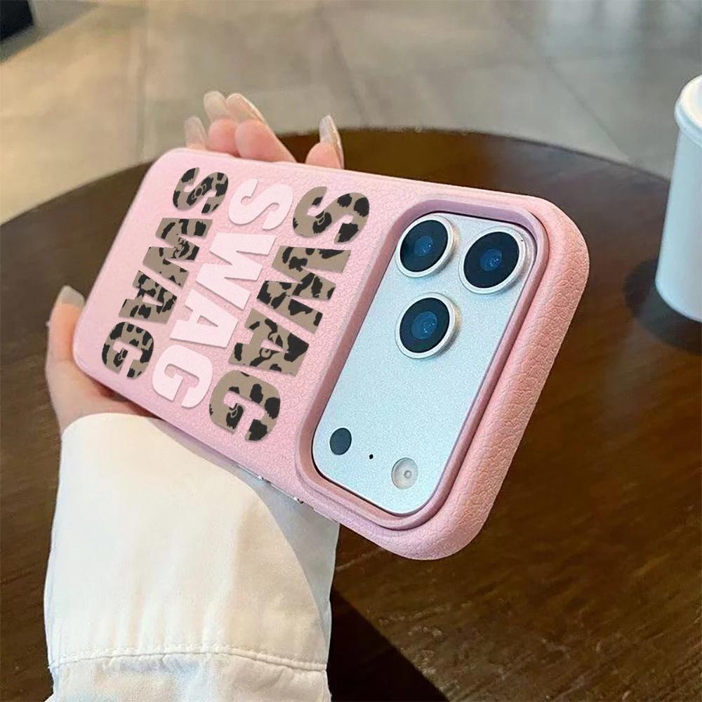 Fashion Leopard Print Swag Creative Letters Lychee Grain Phone Case for iPhone 17 AIR 16 15 14 13 12 11 PRO MAX PLUS Y2K Cover