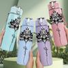 1PC Sacred Lotus Flower Line Art Print 750ml Color Plastic Sports Water Bottle Leakproof Flip Straw Lid Suitable for Sports Office Home Use