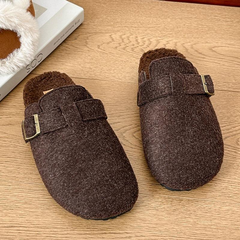 Design sense retro thick bottom velvet bag head half drag autumn and winter new warm wool cotton slippers 40 темно-коричневого 3190₽