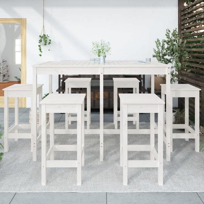 VidaXL Ensemble de bar de jardin 7 pcs blanc bois de pin massif, ensemble de bar, ensemble de meubles, ensemble de bar 3154756