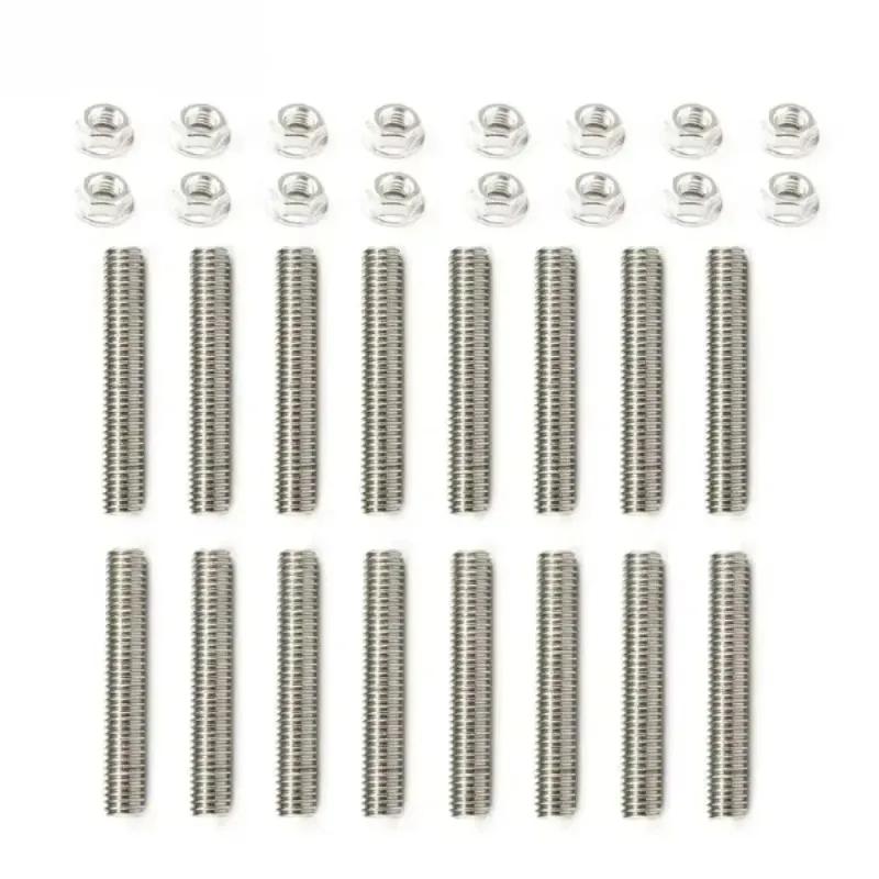 16set Hexagonal Flange Anti Lock Nut Stainless Steel Bolts Exhaust Manifold Header Stud Kit For Ford F150 4.6/5.4L V8