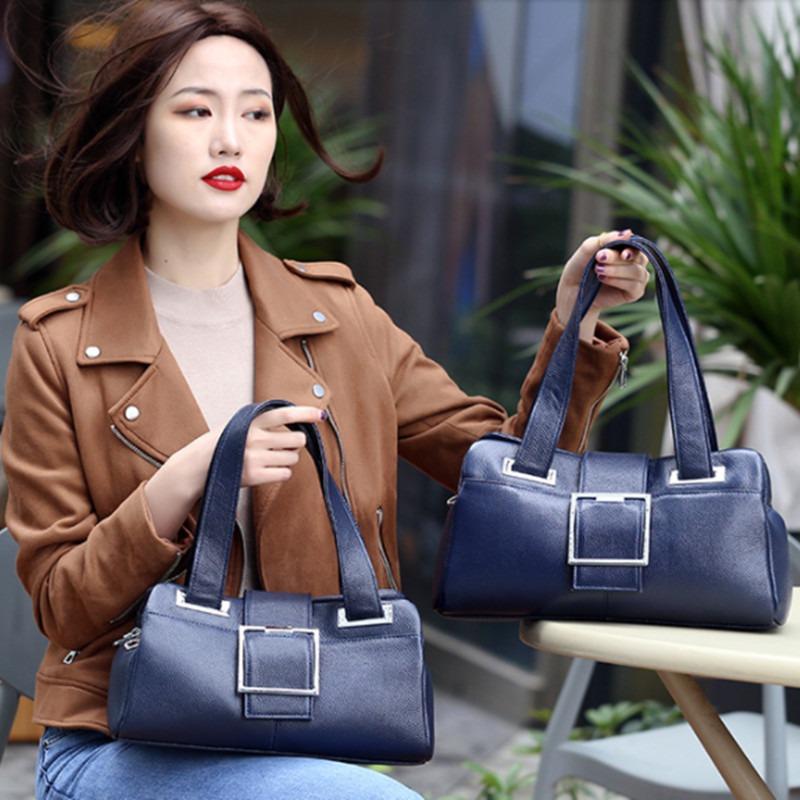 Genuine Leather Women's Handbag Stylish All-in-one Pillow Bag Middle-aged Women's Shoulder Bag Casually