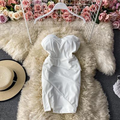 FASHION Sexy Off Shoulder Wrapped Chest Party Dress Women Elegant Pleated Mini Dress Bodycon Dress