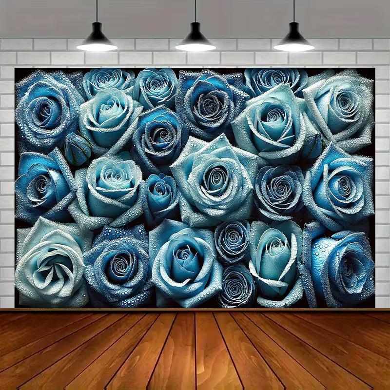 

2D Blue Rose Wall Backdrop 3D Style Floral Flower Background for Birthday Party Decoration 47.2x31.5inch/120*80cm