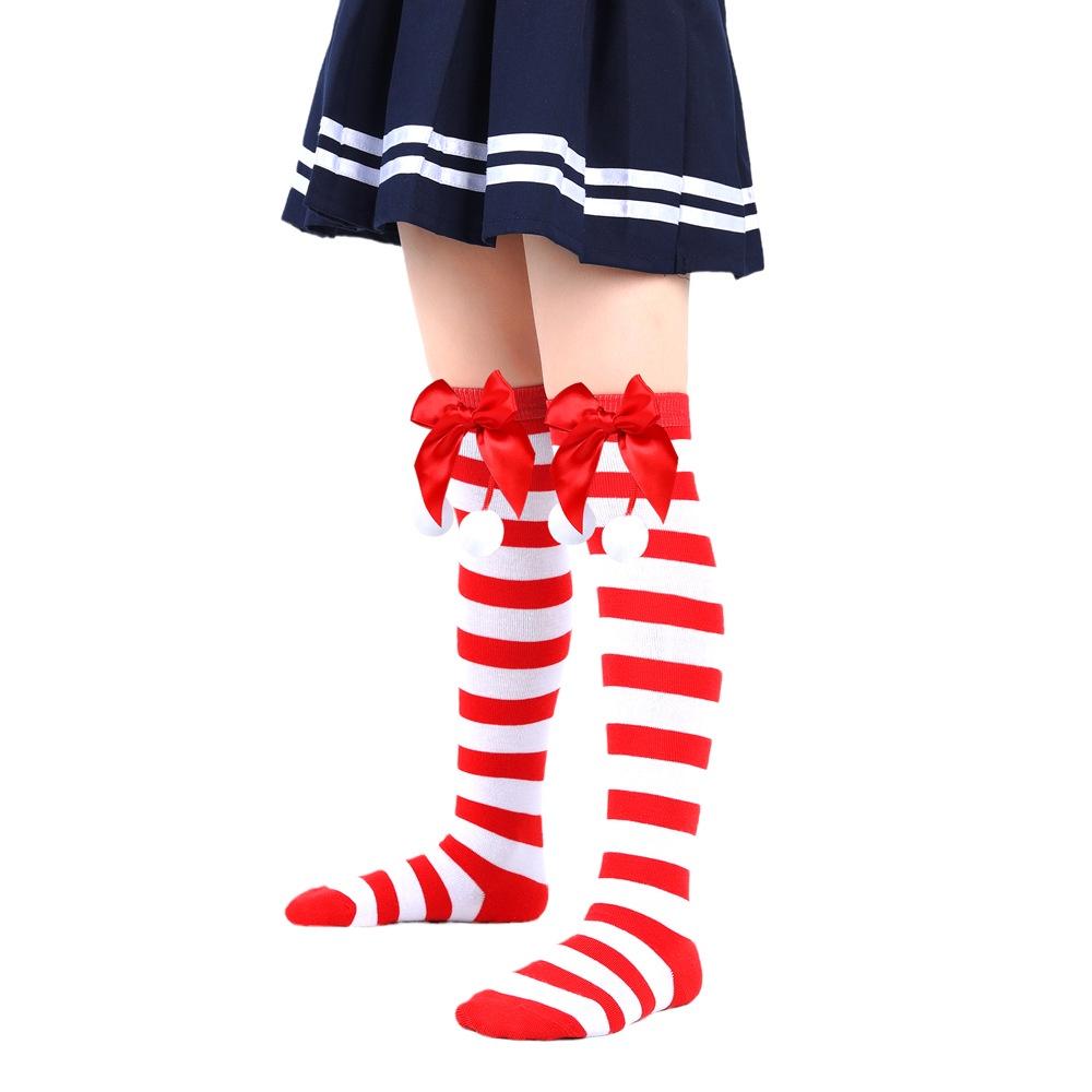 Cute Butterfly Bow Christmas Socks For Girls Long Tube Polyester Fabric
