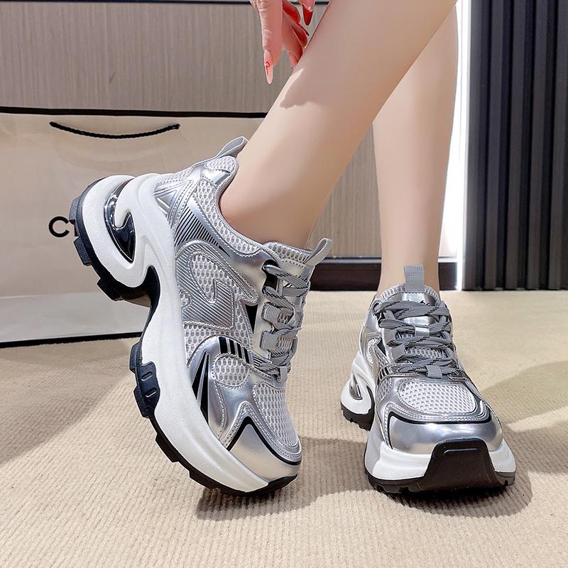Fashion Women Luxury Chunky Sneakers Mesh Breathable Increased Internal Trainers Sports Running Casual Ladies Platform Vulcanize Shoes