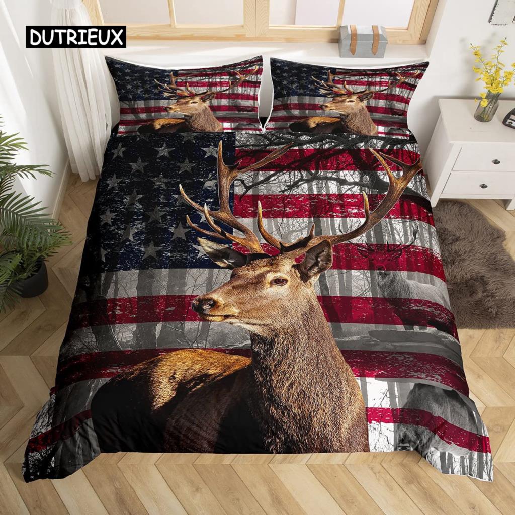 American Flag Duvet Cover Microfiber Bald Eagle Patriot United States Flag Bedding Set Independence Fourth of July Quilt Cover