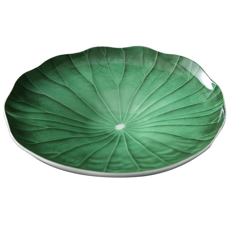 Exquisite 12-inch Blue Lotus Leaf Ceramic Plate for Creative Chinese Cuisine Presentation. 8-inch Deep Lotus Leaf Plate