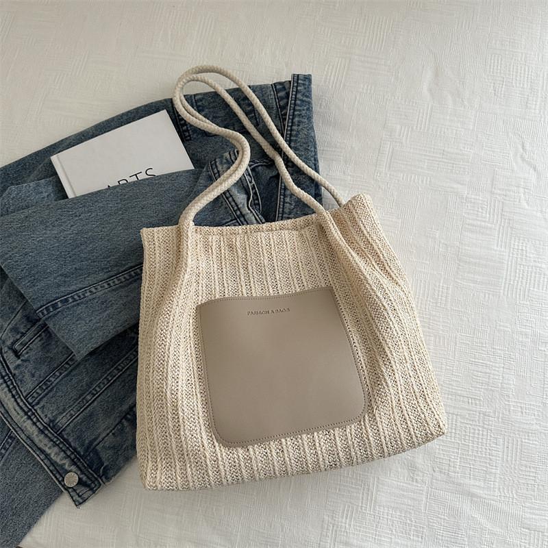 Шикарная и модная плетеная сумка-тоут, достаточно вместительная для ежедневных покупок и поездок на пляж OffWhite