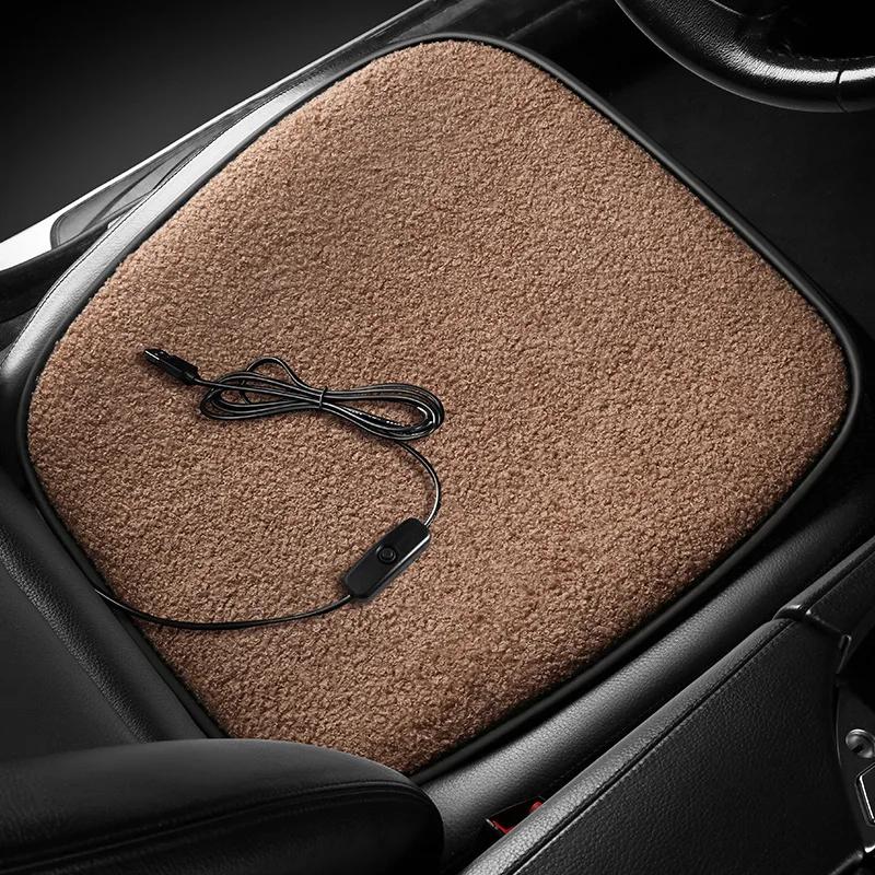 Winter Heated Car Seat Cover Heated Cushion Car Pet Lambswool Heating Warmer Cushions Auto Heating Seat Mat Electric Heating Pad
