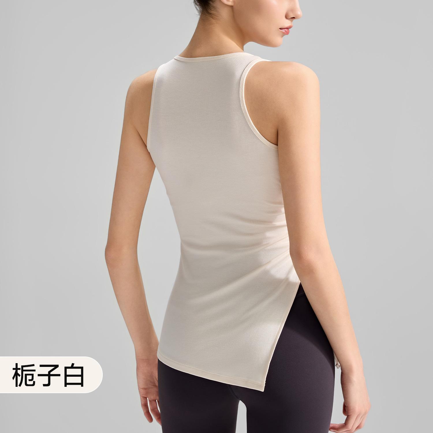 Spring threaded yoga clothes women s sleeveless fitness yoga t-shirt drawstring split training sports top S