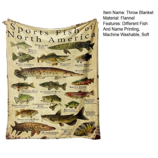 Fish Knowledge Blanket Different Fish And Name Printing for Fishing Enthusiast Machine