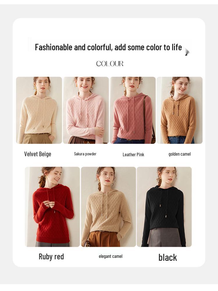Women's Cashmere Hooded Knit Sweater: Autumn/Winter Long Sleeve Korean Style Hoodie.
