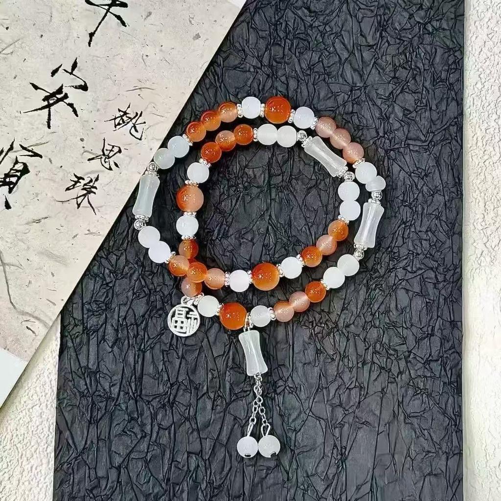 Bohemian Sweet  Beaded Bracelet for Women Girls Pink Color Imitation Jade Crystal Hand Jewelry Birthday Party Gifts