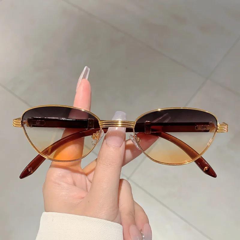 Vintage Luxury Brand Designer Metal Small Frame Sunglasses Women For Men Sun Glasses Steampunk Popular New Cat Eye Shades Uv400
