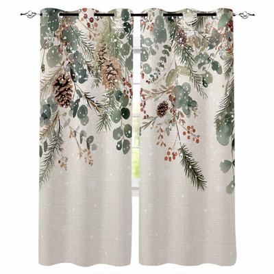 Christmas Plants Pine Leaves Berries Hazelnuts Blackout Curtains For Living Room Bedroom Window Treatment Blinds Drapes