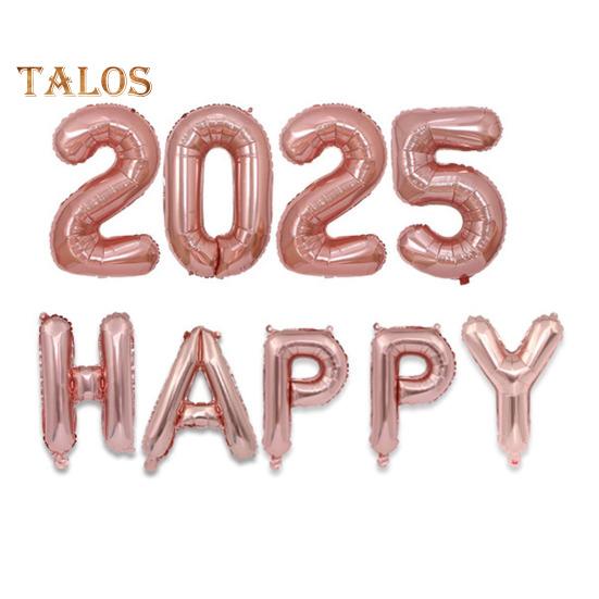 2025 Happy New Year Balloons Set Self-Sealing Aluminum Foil Balloons Happy New Year Banner Backdrop for New Year's Eve Party Decor Supplies
