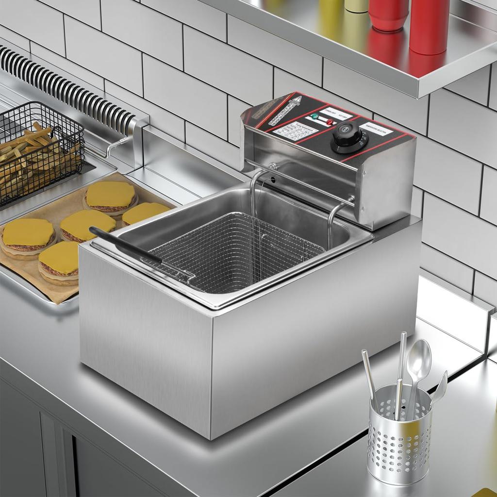 EC Hometec elektrisk frityrkoker 8L for kommersiell og hjemmebruk Temperaturkontrollfrityrkoker Stor kapasitet for stekt bordfrityrkoker 60-200 ℃ mat, Tempura,