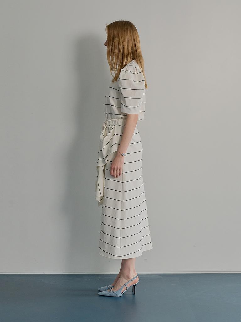 MUSE BY ROSE Peris Striped Puff Sleeve Top (Off-White)