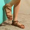 Fashion Classic Brown Cross Straps Sandals Women 2025 Summer Bohemia Flat Heels Beach Shoes Women Lihgt Weight Driving Shoes Size 36-43