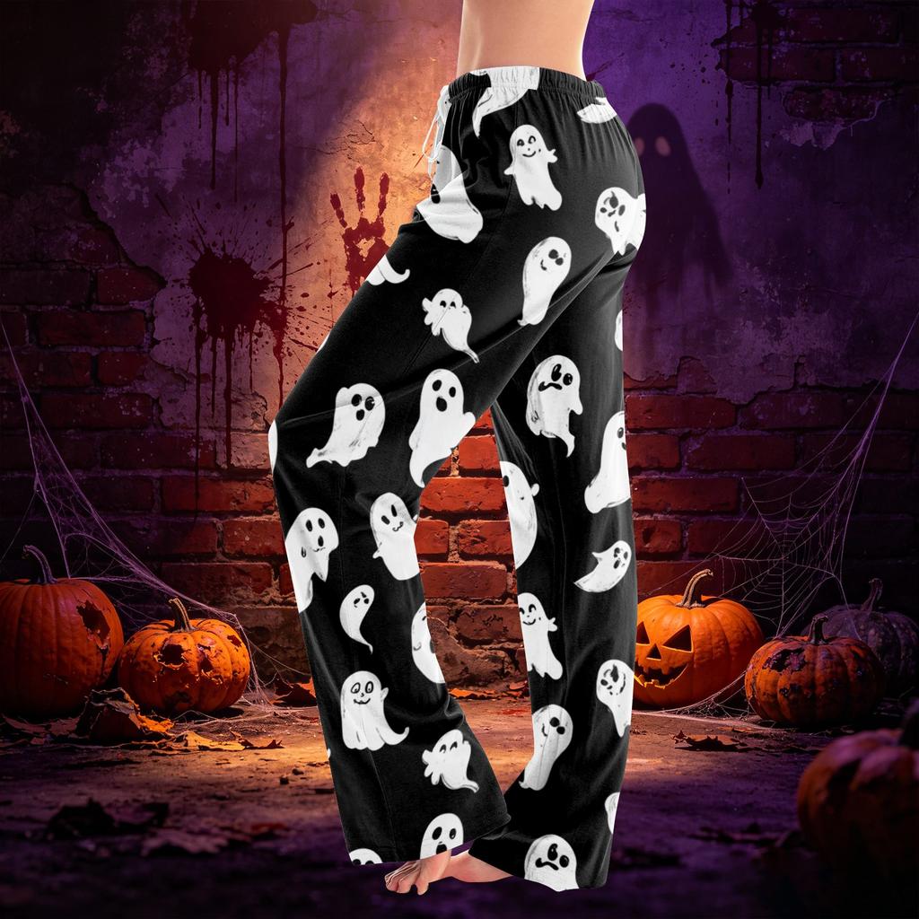 Women's Drawstring Lounge Pants Halloween Print Casual Full Length Elastic Waist Relaxed Fit Bottoms for Everyday Wear