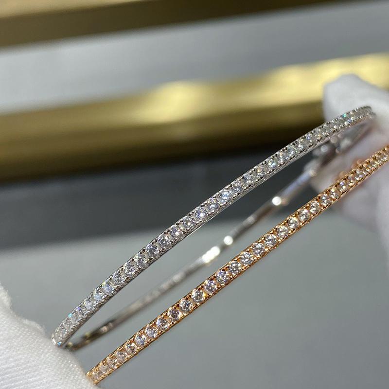 Quality Pure 925 Silver Jewelry For Women Gold Bangle Move Diamond Bangle Wedding Jewelry Around Rivet 6cm Bangle