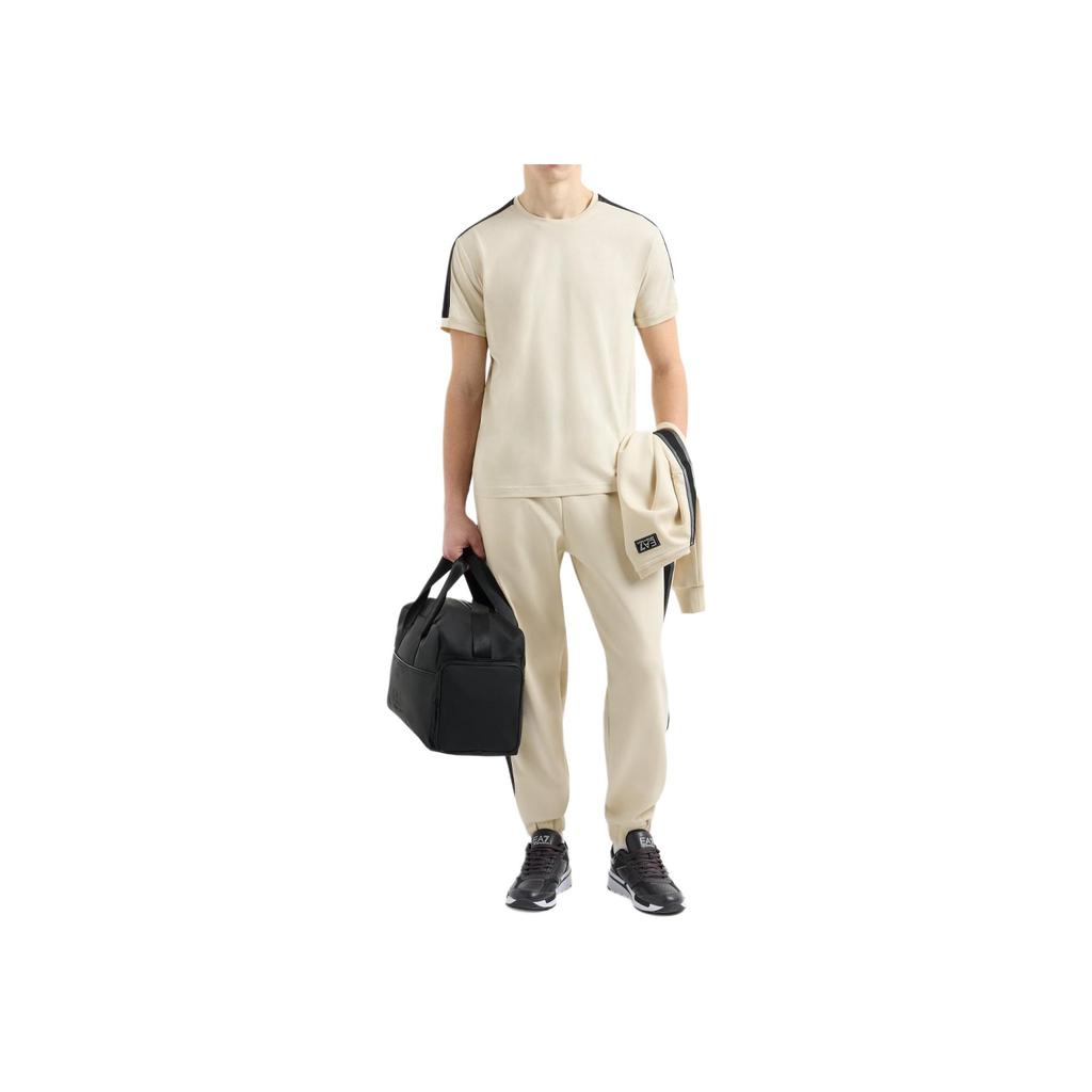 Emporio Armani Ea7 T-shirt da uomo a maniche corte con scollo rotondo e lavorazione a maglia liscia Top Marrone Chiaro 7M000138-AF10375-U1079