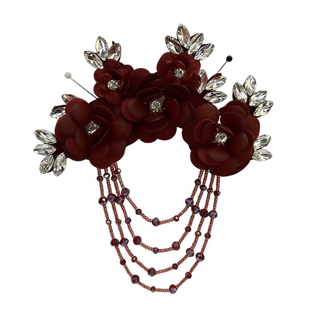 

Luxury Rhinestones Handmade Nail Beads Sequins Beads Flower Cloth Stickers Embroidery Hot Fix Hanging Tassels Evening Dress бордовий