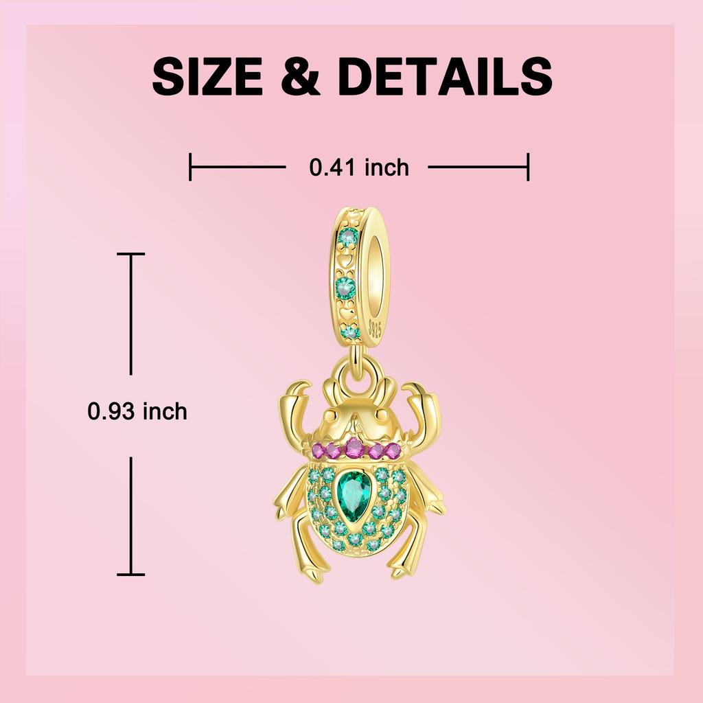 Copper Golden Scarab Amulet Hummingbird Pendant Charm Fit Original Charms Bracelet Women Diy Jewelry Gift