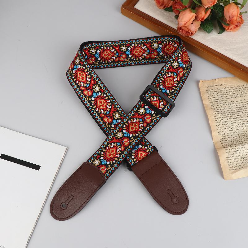 Adjustable Guitar Strap Neck Strap for Electric & Acoustic Bass Cotton Leather Embroidered Straps Musical Instrument Accessories