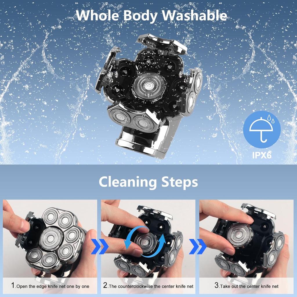 Bakım Seti 6in1 Kafa Elektrikli Tıraş Makinesi Erkekler Için Sakal Saç Düzeltici Yüz Jilet Vücut Kel Tıraş Makinesi Islak Kuru Şarj Edilebilir