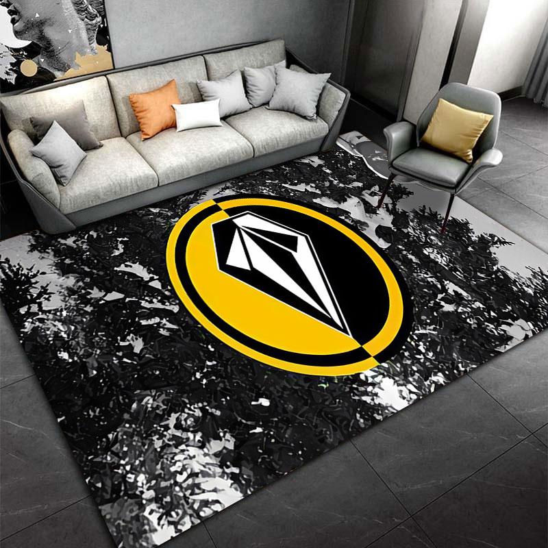 Volcom Stone Inside Yellow Circle on Black and White Forest Accent Carpet, Yellow Surf Style Design, Cozy Fan Rug Decor and All Seasons Gift