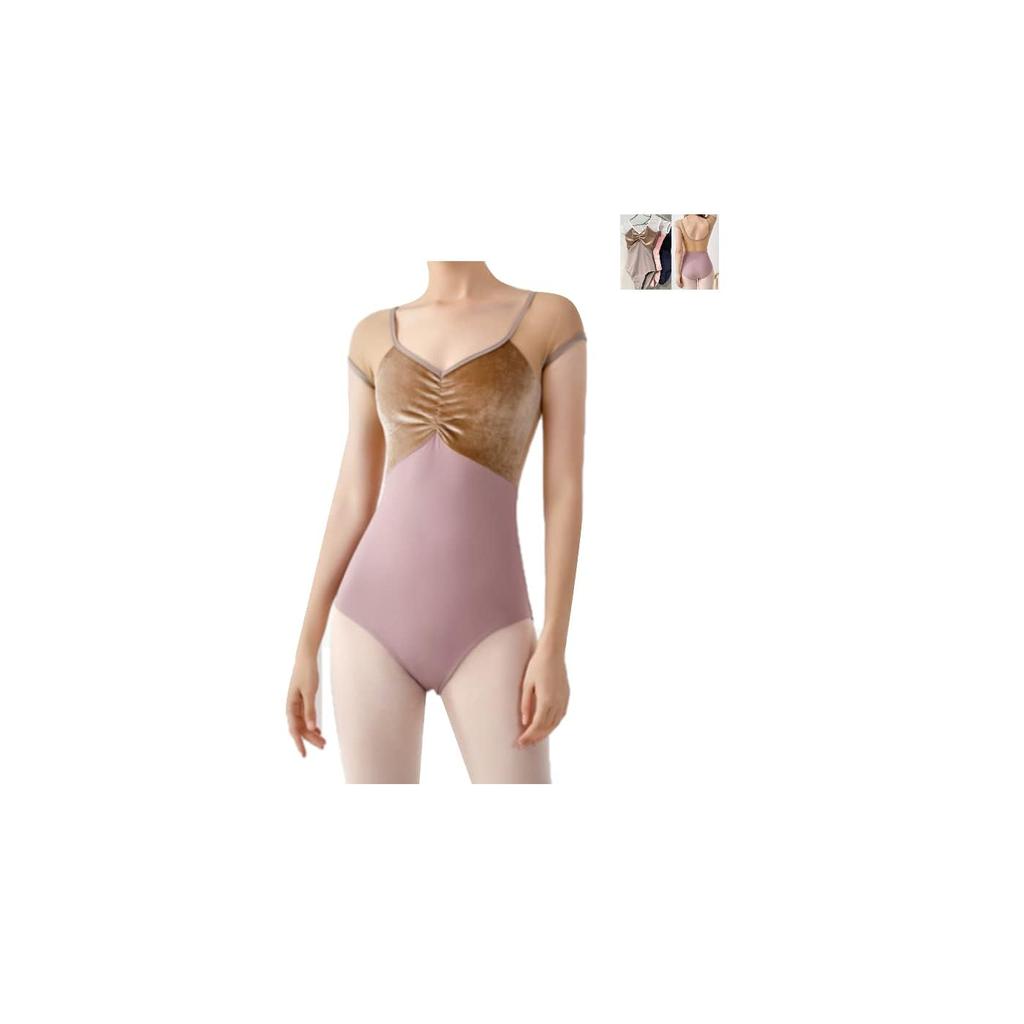 ProDance Velour and Mesh Ballet PLHA006MA Women's Half-Cup Leotard, (M, Mocha)