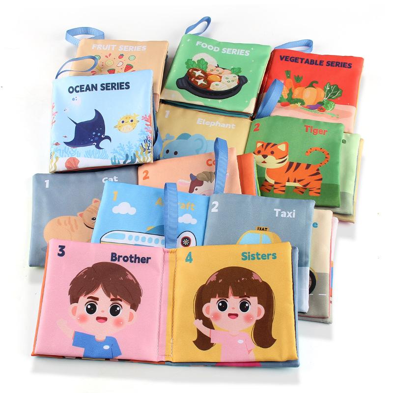 Baby Cloth Book Early Education Toy 4 Pages 8 Sides Palm Book Can Not Be Torn Animal Characters Cognition Baby Cloth Book