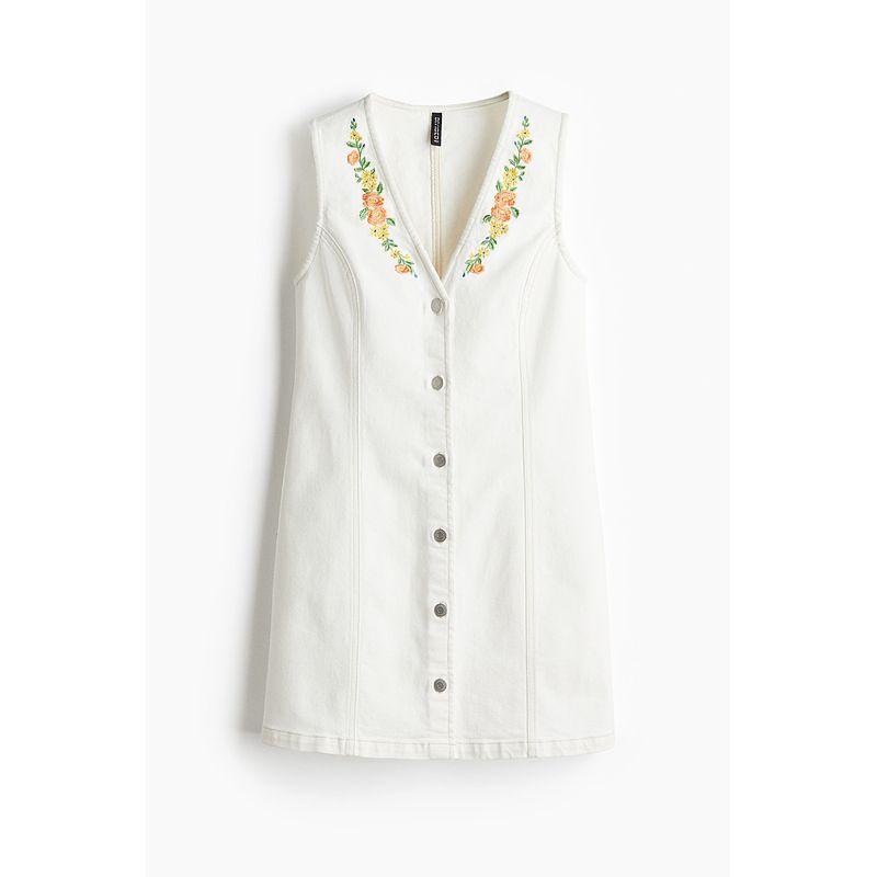

HM Women s Clothing Fall 2025 New Arrival Fashion Dress Embroider Design Denim Dress 1283934 White/Flowers 150/76(XXS)