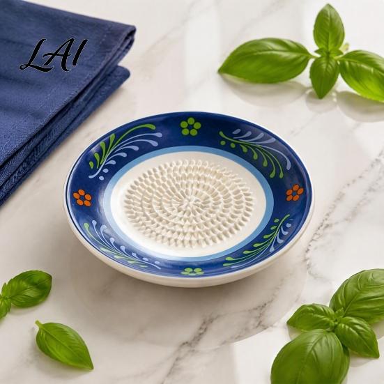 Ceramic Garlic Grater Ginger Grater 2-in-1 Manual Shredder Plate for Kitchen Cooking Flat Durable Gadget Base Easy-Clean Tool Fresh Fruit Puree And