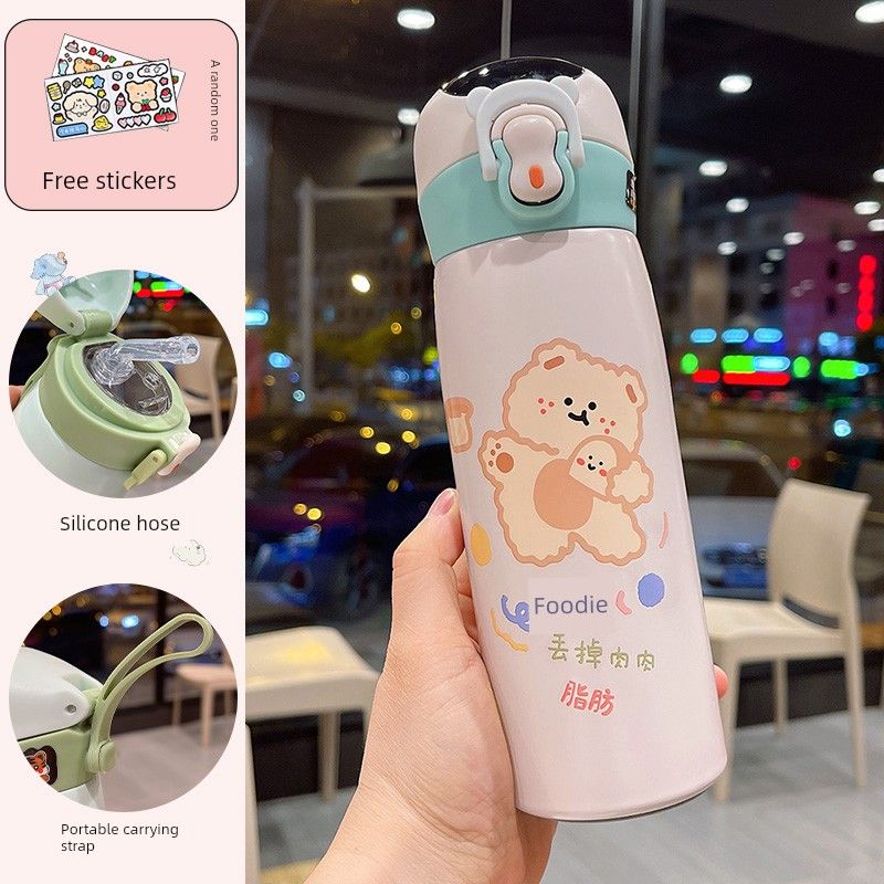 Large Capacity Thermos Cup Primary School Girls Water Cup with Straw Good-looking Maternity Cute Portable Children Cup