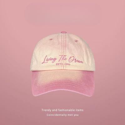 American Retro Gradient Peach Pink Baseball Caps for Children's Summer Casual Wear  Versatile Letter Embroidery Sunshade Baseball Caps Trend
