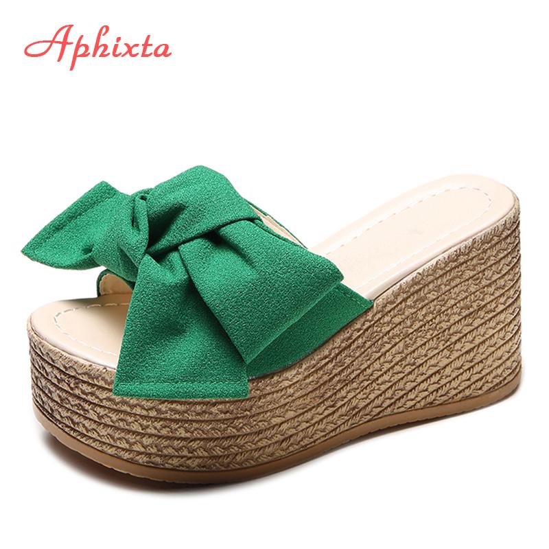Fashion Aphixta Platform Wedge Slippers Women Outside Shoes Clog Riband Butterfly-knot Sandals Girls Flip Flop Slides Pantoufle Femme