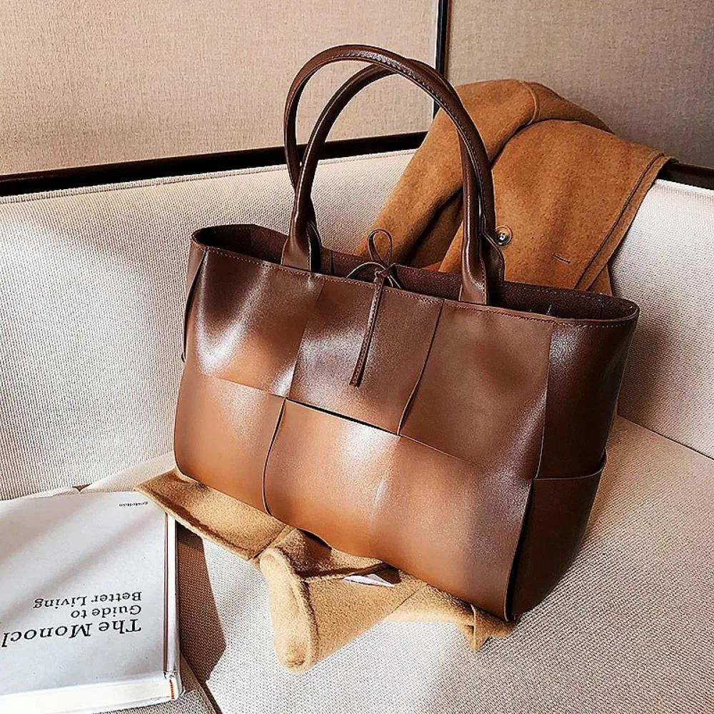 Large Capacity Soft Pu Tote Bag For Women 2024 Luxury Designer Bag Woven Design Shoulder Shopping Handbags Ladies Fashion Purse