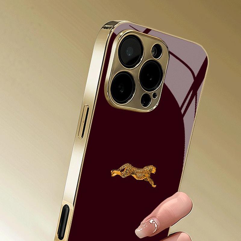 Gouden Luipaardpatroon Goud Metallic Verf Glazen Telefoonhoesje Voor iPhone 17 16 15 14 13 12 11 Pro Max 15 Plus 17 Air 16E Cover