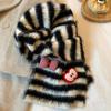 Apple Bow Red Striped Plush Knitted Scarf Women's Autumn and Winter Korean Atmosphere Warm Neck Scarf