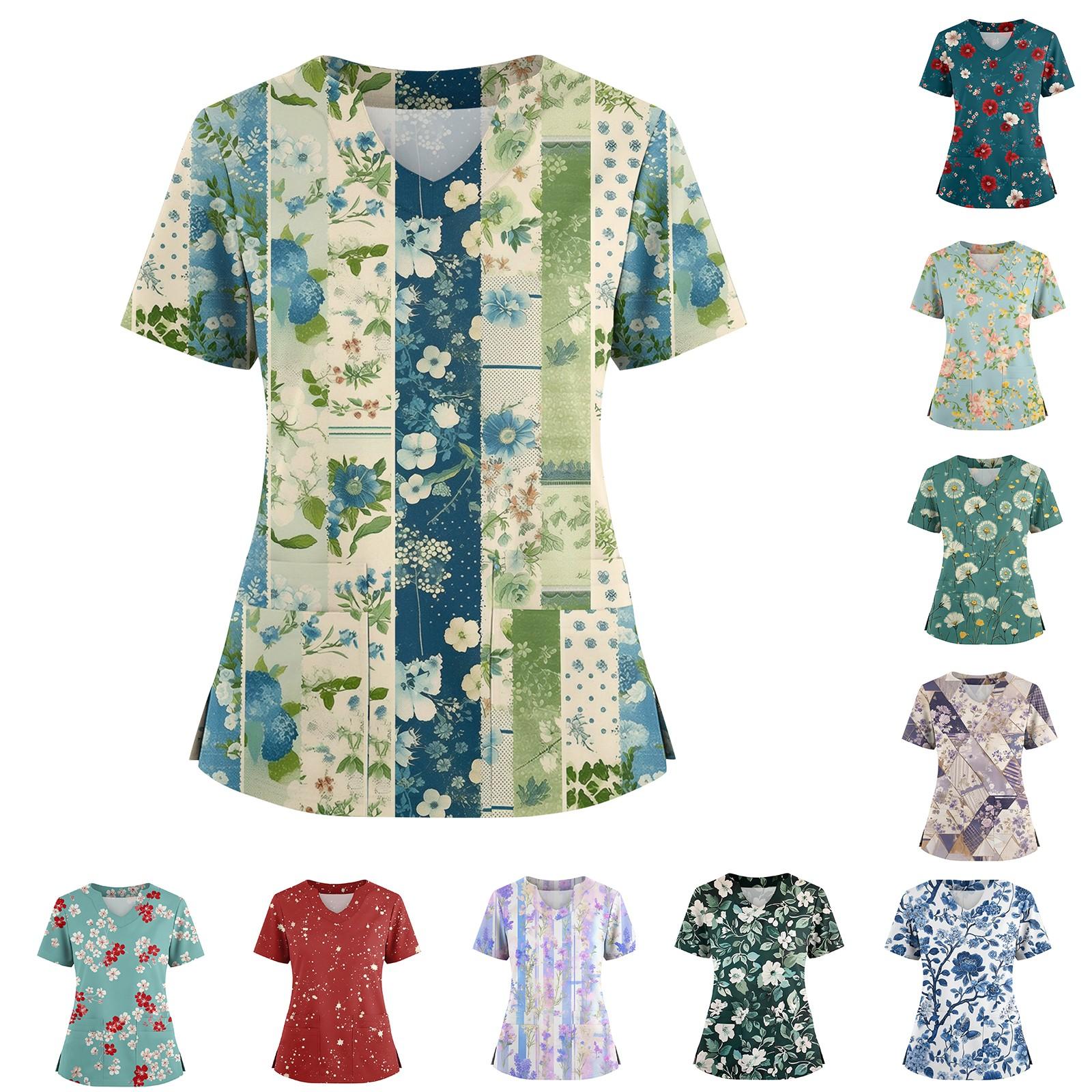 

Women s Printed Floral V-neck Loose Short Sleeved Shirt XL Кіновар