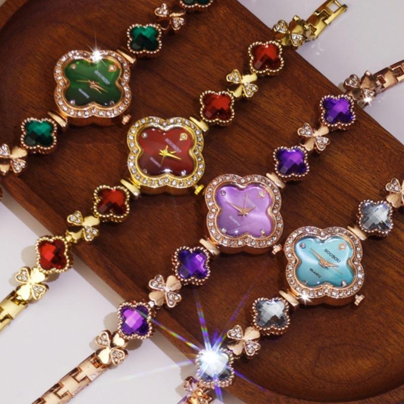 Fashionable temperament, light luxury, diamond studded bracelet, women's quartz watch, clover shaped wristwatch